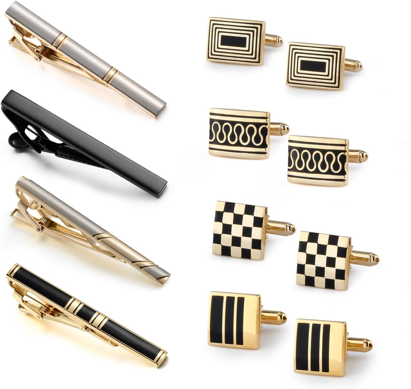 wynameleri Cufflink and Tie Clip Set for Men, 12 PCS Necktie Bars and Cuff Links Formal Business Dress Shirts Buttons Case Packed