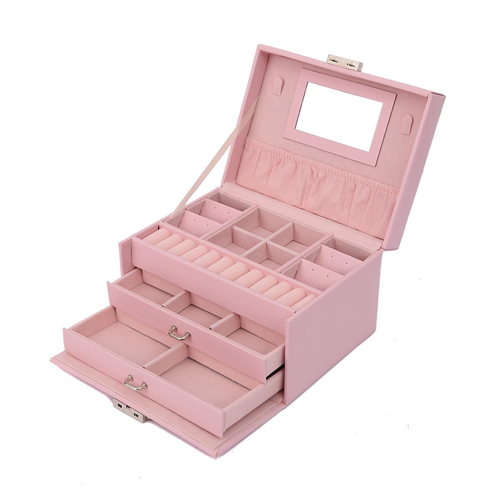 Portagioie Organizzatore di gioielli Portagioie da tavolo multistrato Cassetto in pelle Orecchini di grande capacità Collana Organizer for trucchi (Color : Rosa, Size : 18.5 * 13.5 * 11.5cm)