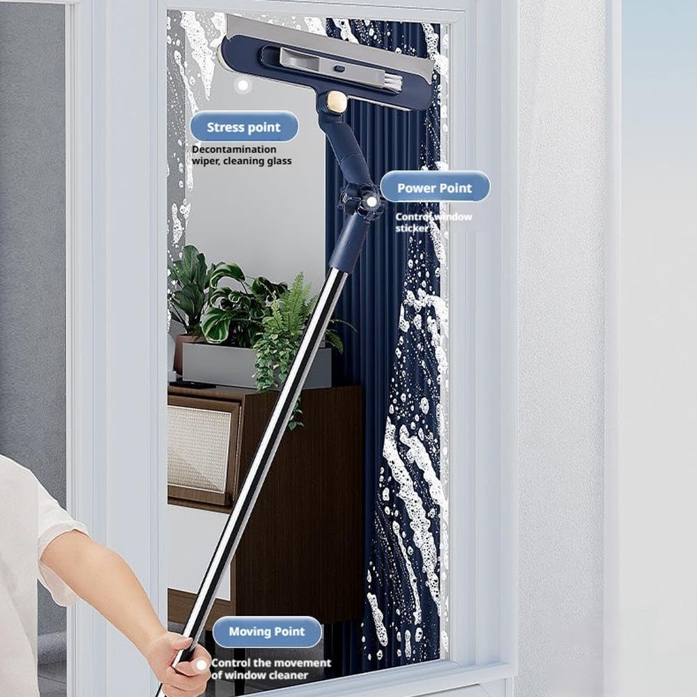 Equipo de limpieza de ventanas, herramienta de lavado de ventanas con boquilla 2 en 1 y boquilla giratoria, herramientas de limpieza de vidrios para ventanas altas interiores/exteriores