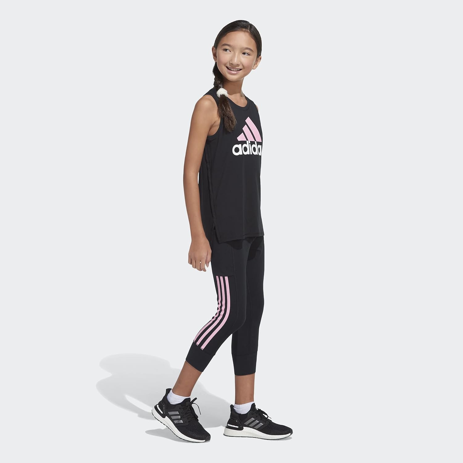 adidas Girls' Sleeveless Muscle Tank Top Large Black