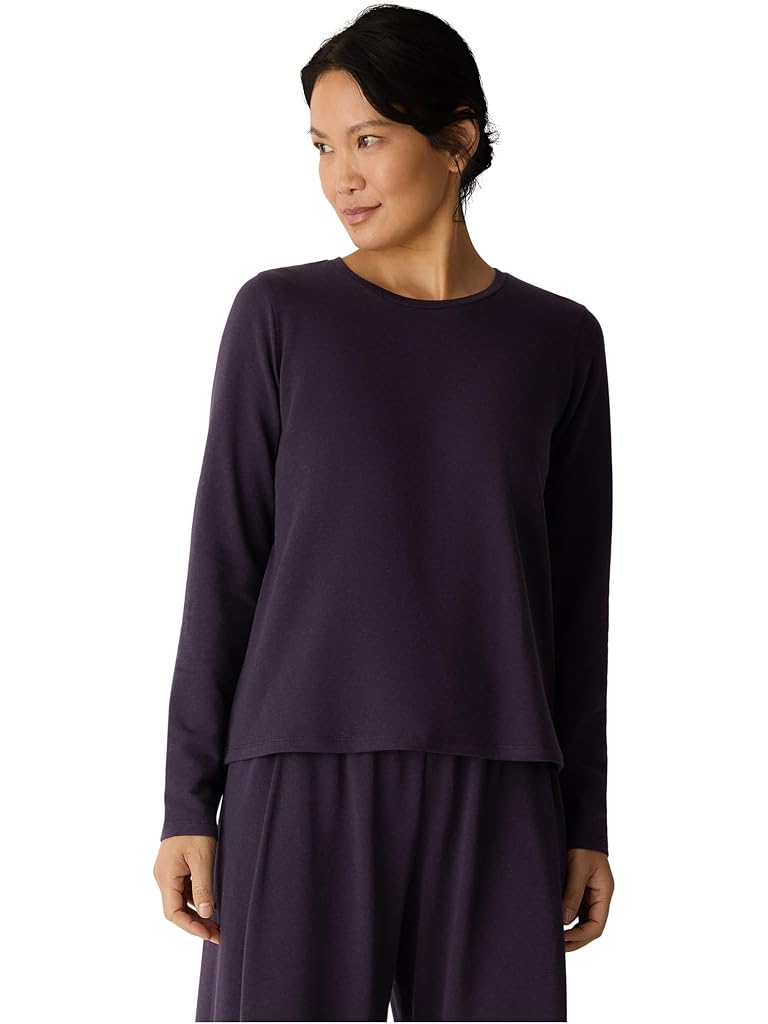 Purple Eileen Fisher Cozy Brushed Terry Hug Crew Neck Top