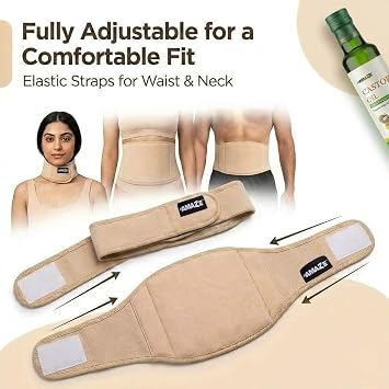Reusable Castor Oil Pack Wrap Adjustable, Leak-Resistant & Comfortable Waist Wrap for Self-Care Routines Include 20 ml Pure Organic Castor Oil, Washable, Breathable Design