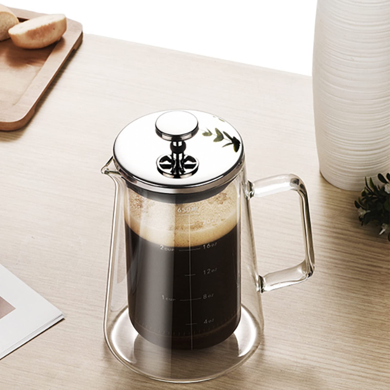 Olla De Prensa De Café Para Elaboración Manual, Cafetera De Prensa Francesa De 650 Ml, Buena Permeabilidad Y Resistencia Al Frío Y Al Calor Repentinos, Para La Cafetería De La Oficina En El Hogar
