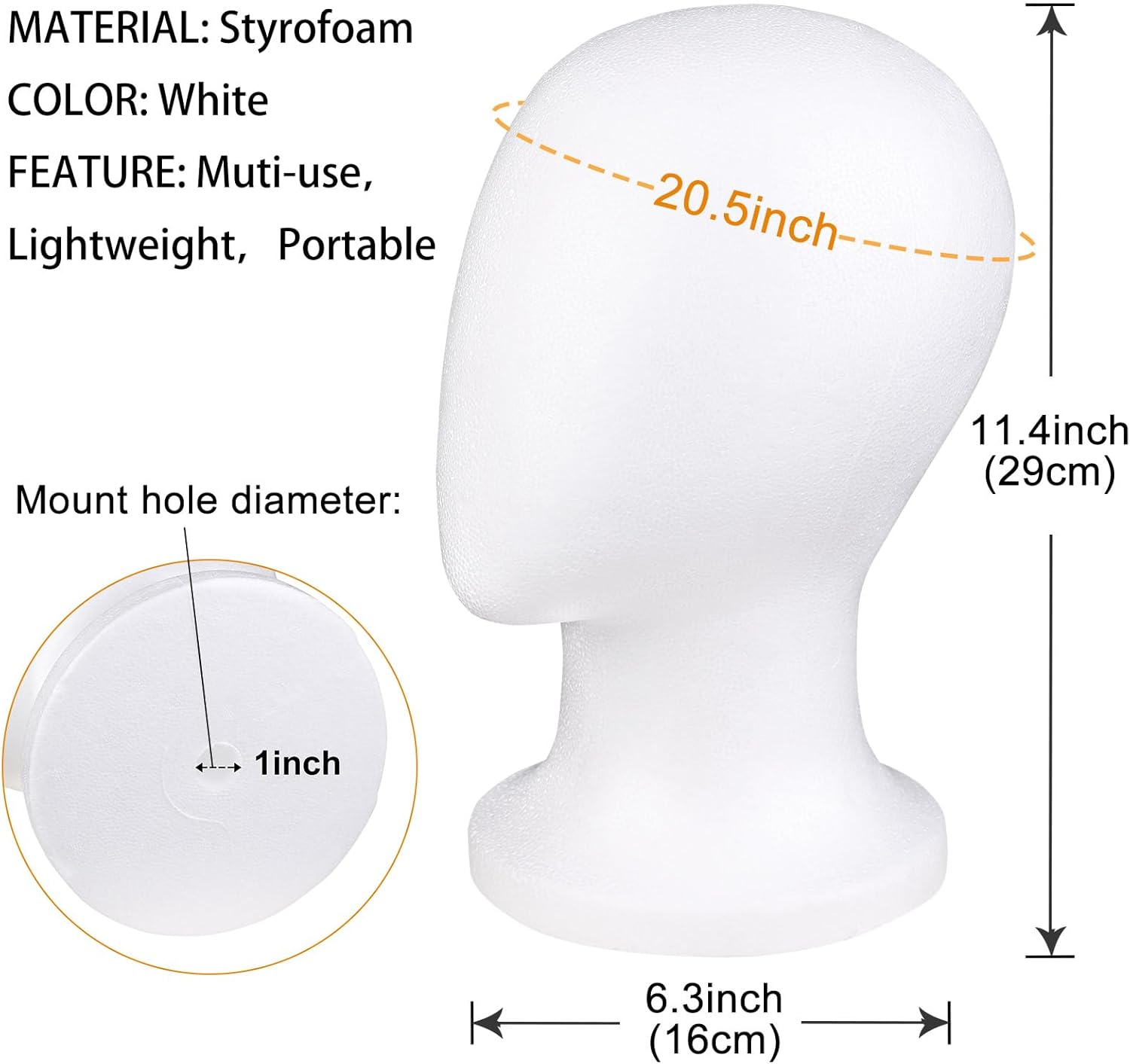 COOKOO 3 PCS Faceless Foam Mannequin Head Wigs Holder Styrofoam Wig Head Stand Wigs Foam Heads for Style, Model Hats ,Display Hair, and Hairpieces, Mask ,Home, Salon and Travel (3 Pieces)