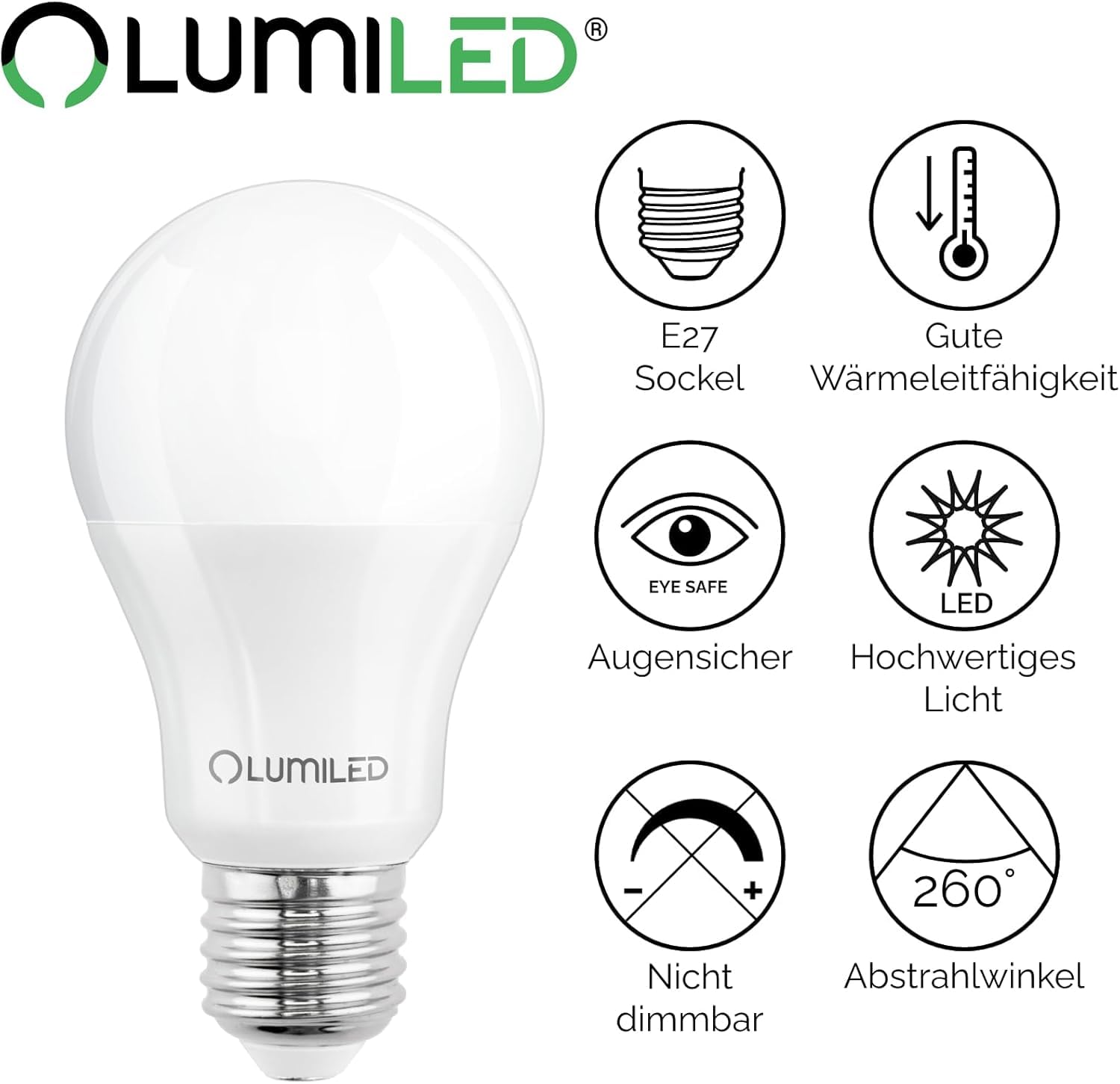 Lumiled Żarówka LED E27 A60 8W Odpowiednik 60W 880 lm Zimna Biel 6500K Kąt 260° 230V Zestaw 6 sztuk