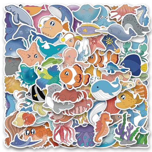 103PCS Marine Life Stickers Vinyl Aesthetics Stickers for Scrapbooking, Diary, Laptop, Bumper, Skateboard, Water Bottle, Computer, Phone, Cartoon, Hard hat, Car Stickers and Decals