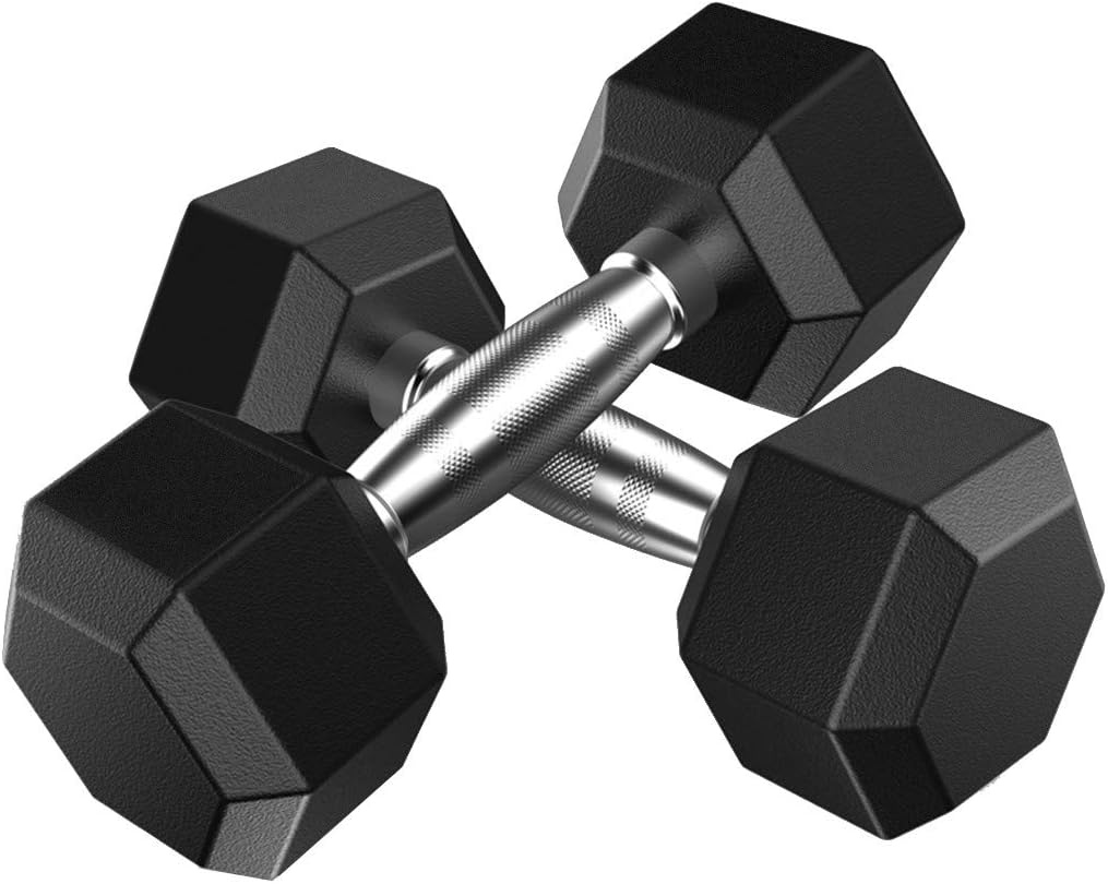 One Pair of Rubber Encased Hex Dumbbell with Metal Handles, 5lbs, 10lbs, 20lbs, 30lbs, 50lbs Dumbbell Barbell Weights Set - Shipped from US (Black, 10lbs(1pair))