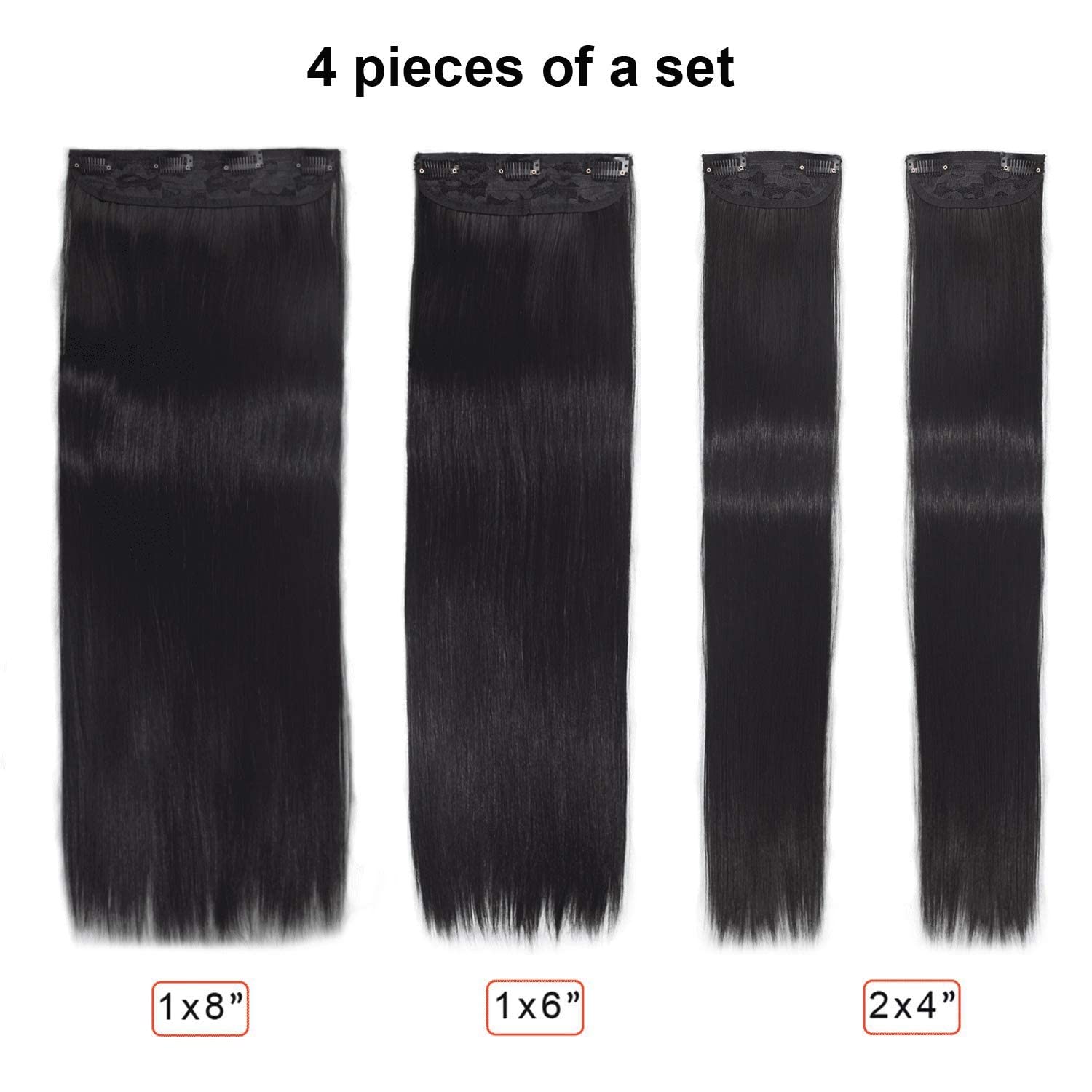 DOCUTE Natural Black Thick Hair Extensions Clip In For Women 4 Pieces