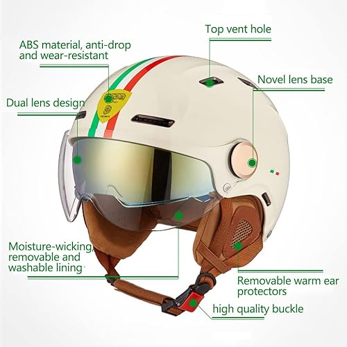 Miniatura 4 de Vespa - Casco abierto retro eléctrico para motocicleta, medio casco con doble visera, certificado por DOT, para hombres y mujeres, ATV Street
