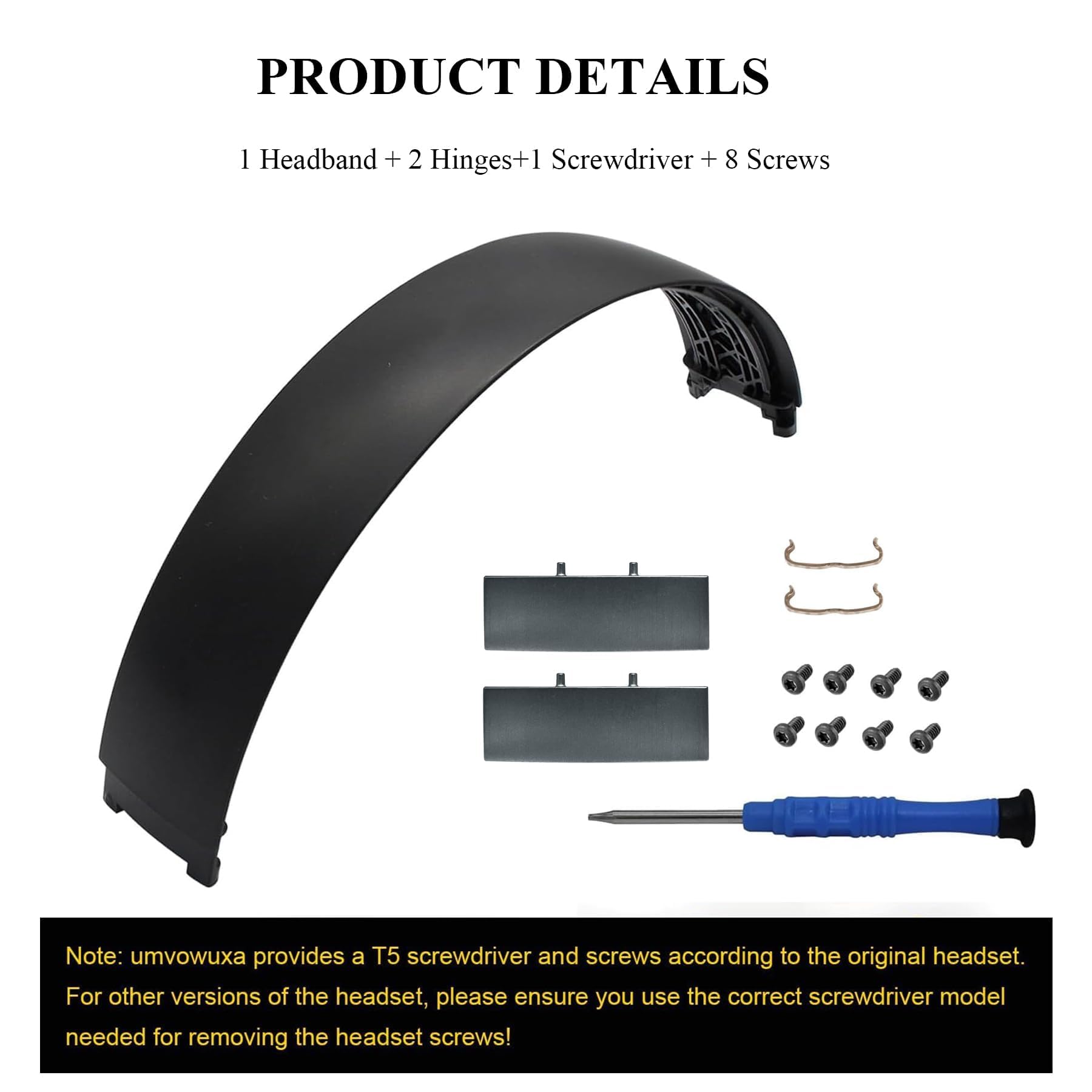 Set di 2 pezzi di ricambio in metallo e fascia per capelli, compatibili con cuffie wireless Beats Studio Pro, kit di riparazione durevole (nero)
