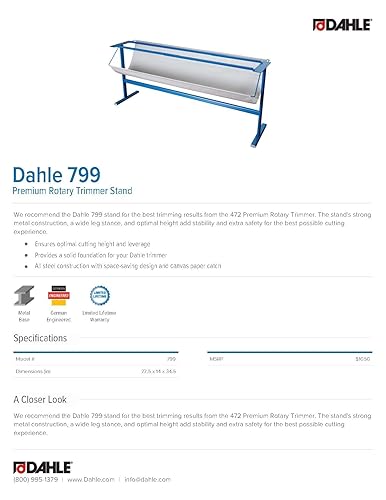 Miniatura 9 de Dahle Soporte para recortadora 796 con cierre de papel, garantiza una altura óptima, ingeniería alemana, acero, para recortadora giratoria Dahle 446