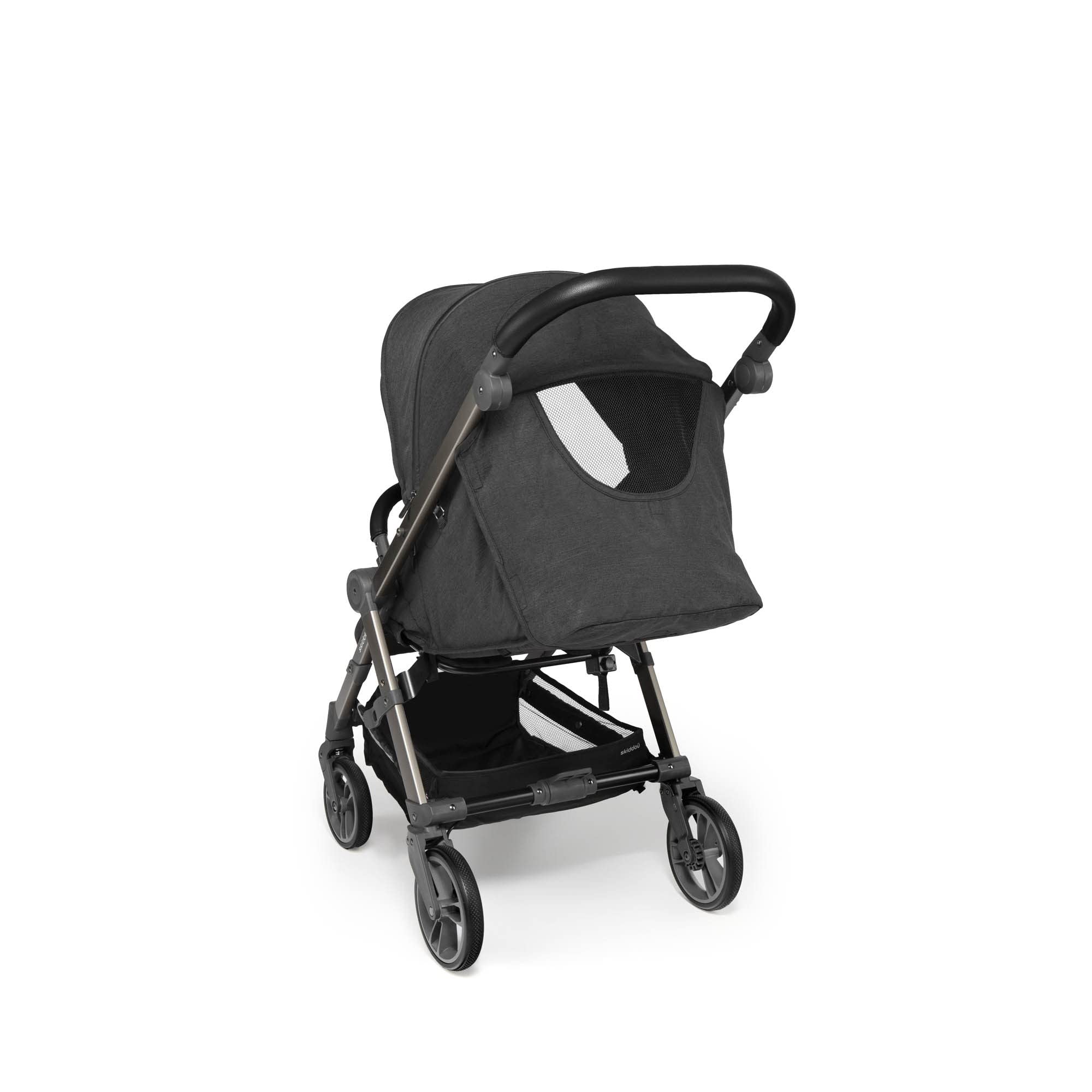 skiddoü passeggino leggero Mell, ruote grandi ammortizzanti, da viaggio pieghevole, schienale regolabile, impermeabile, zanzariera, fino a 22 kg, nero
