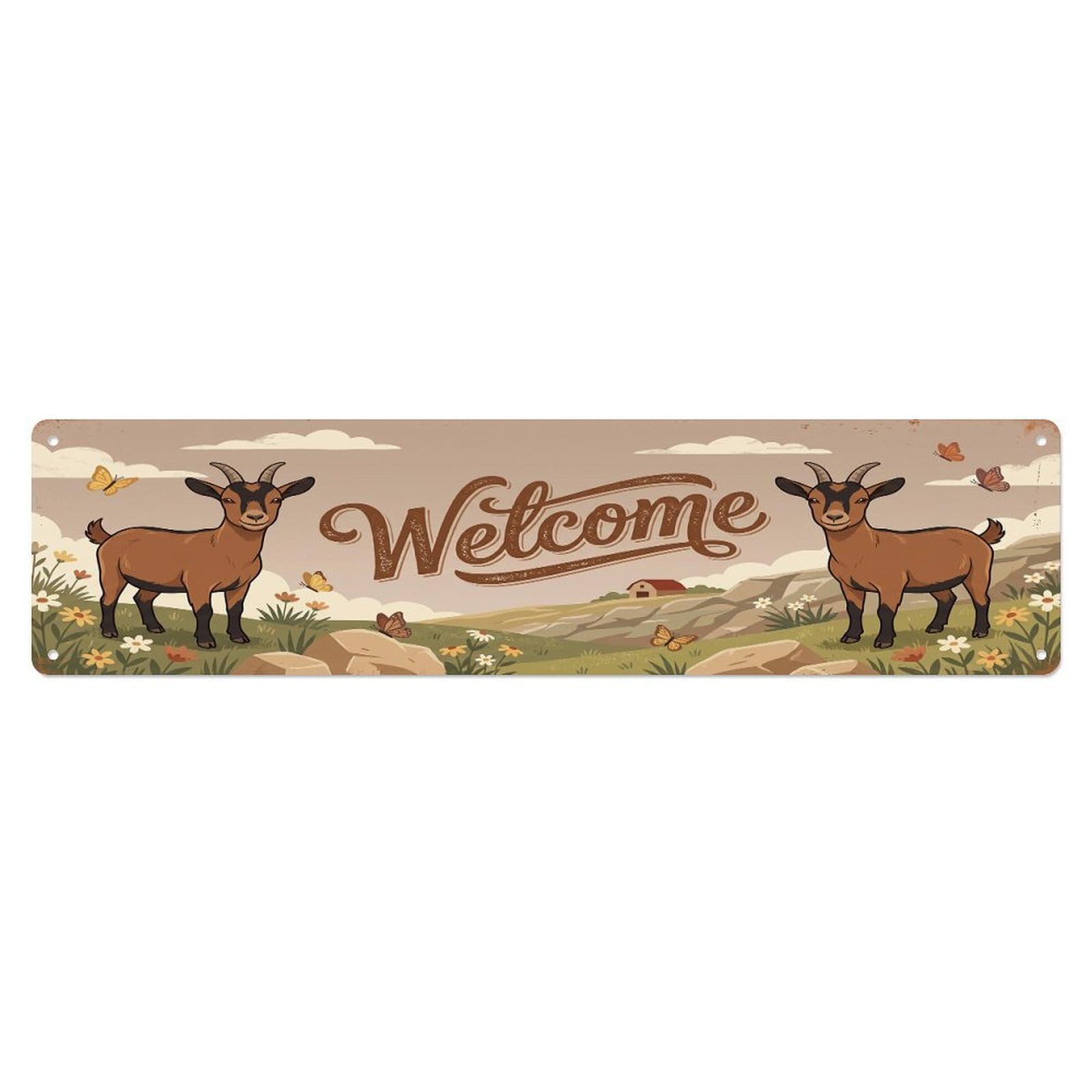 Cxhjca 4X16inch(10X40cm) Vintage Welcome Oberhasli Goat Metal Tin Sign