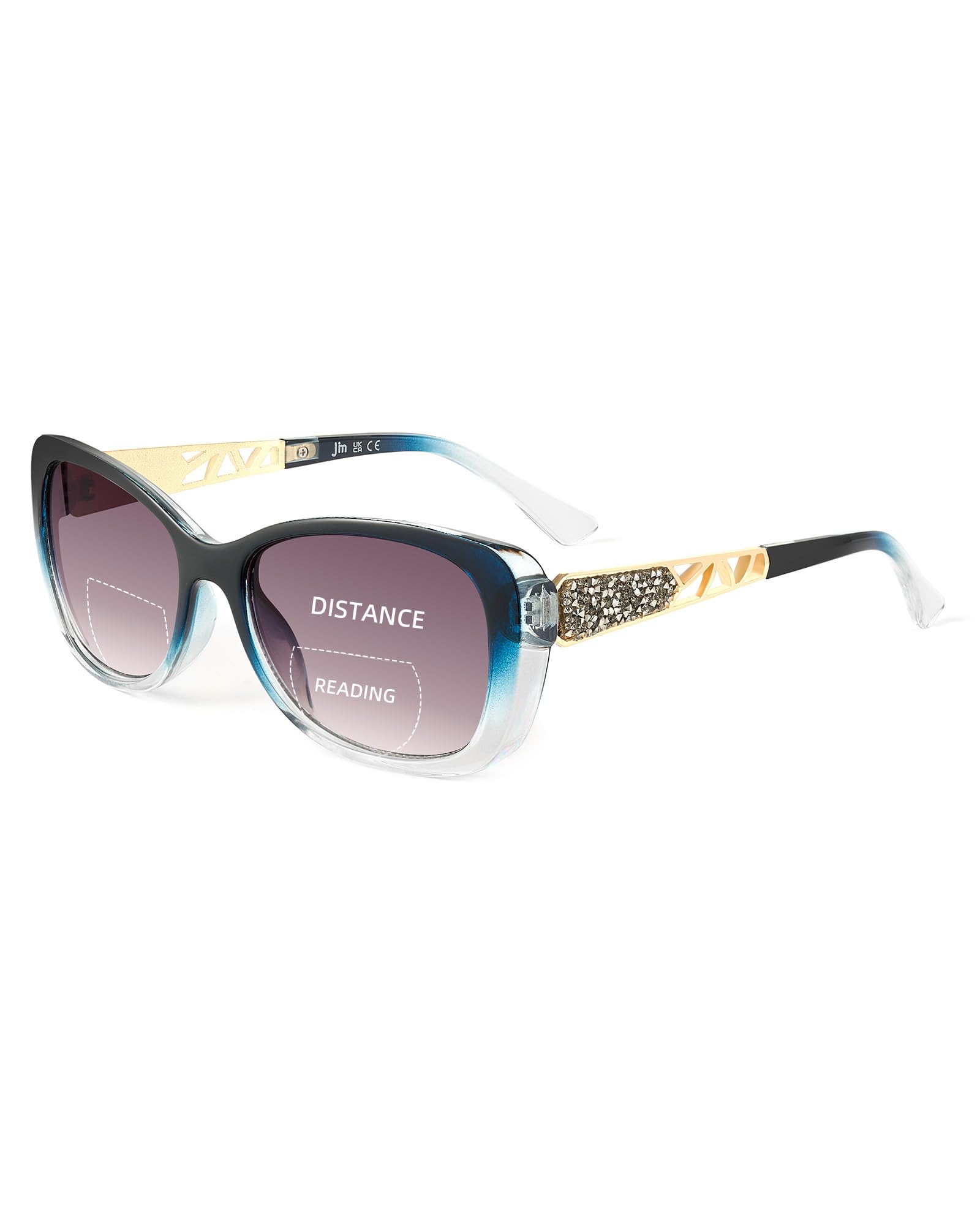 Jm Women's Clear Blue Bifocal Reading Sunglasses For Fashion Square Gradient Sun Readers Outdoor Reading Glasses Protection +1.0