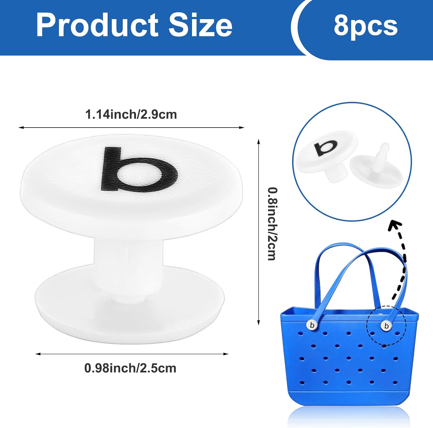 Replacement Rivets for Bog Bag 8 Pairs bog-Bag Buttons L Neoprene Tote Straps Standard and Oversized XL Rubber Pool Repair Rivet Women Beach Replacements Handles Button Buckle Accessories (White)
