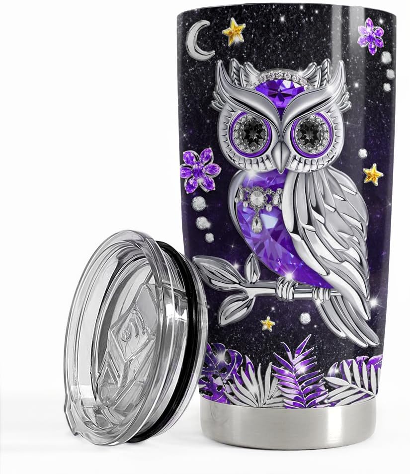 SANDJEST Owl Tumbler 20oz Jewelry Drawings Stainless Steel Insulated Tumblers Owl Gift for Women Girls Coffee Travel Mug Cup Owls Gifts for Birthday Christmas