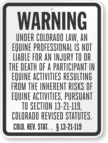 Colorado Equine Liability Warning Sign, Farm Horse Activity Risk Statement Metal Sign 8x12 Inch