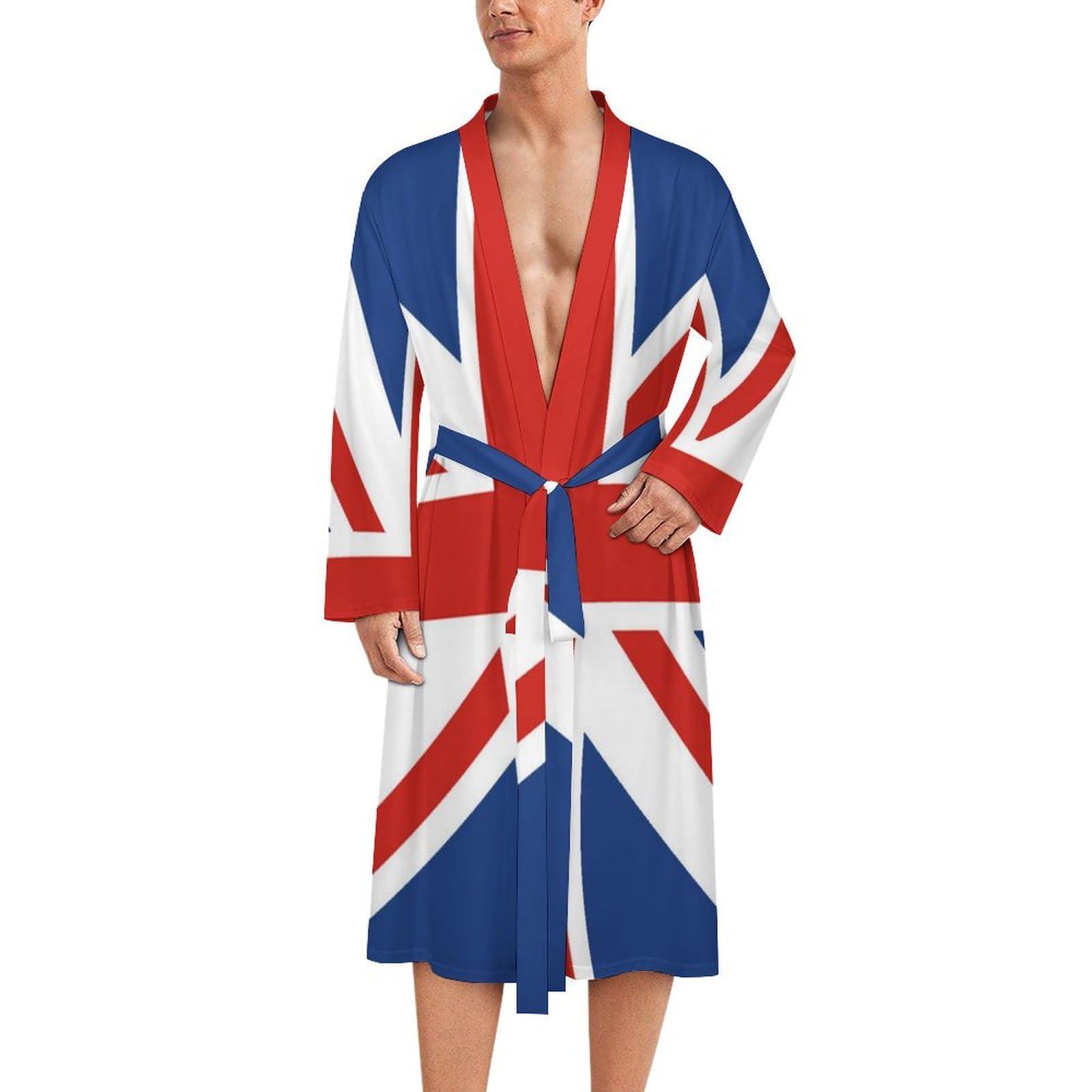 Fwjzdsp Unisex As Pic Union Jack Uk Flag Mens Summer Robes Lightweight Bathrobe Bath Robe Knee Length Shawl Collar Loungewear