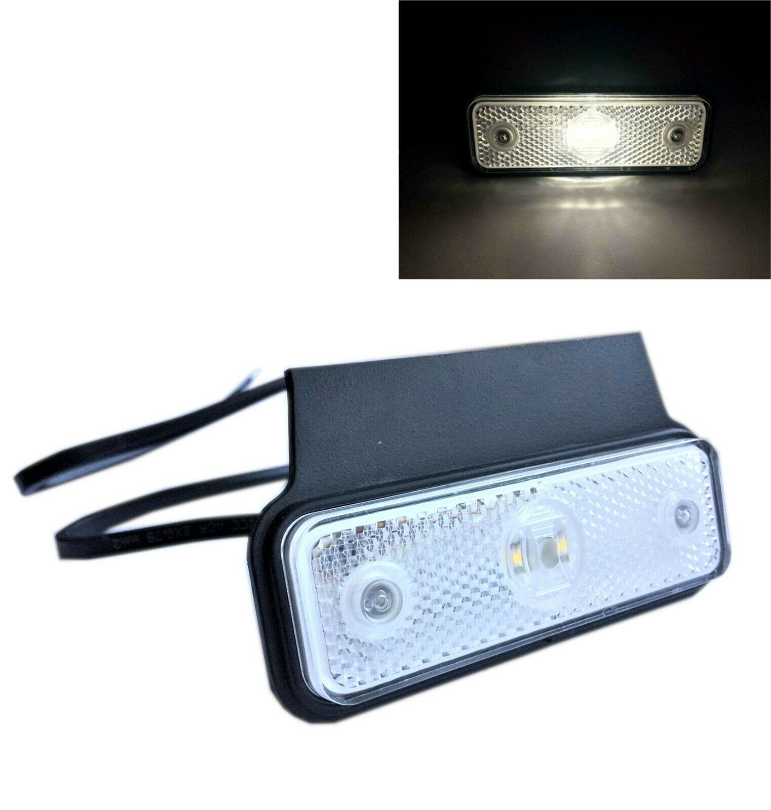 2 Luci Di Posizione LED Quadrate 12/24V - Per Camion, Rimorchio, Caravan, Bianche, Impermeabili, Omologate CE
