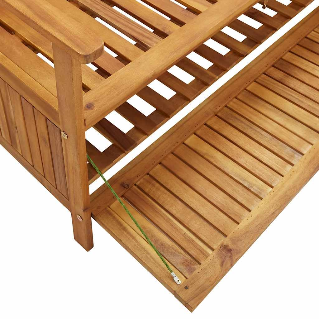 Banc de jardin en bois avec espace de rangement en bois d'acacia massif - 148 x 62 x 84 cm - 1 compartiment de rangement - Pour terrasse, jardin, parc, balcon, siège avec ordre
