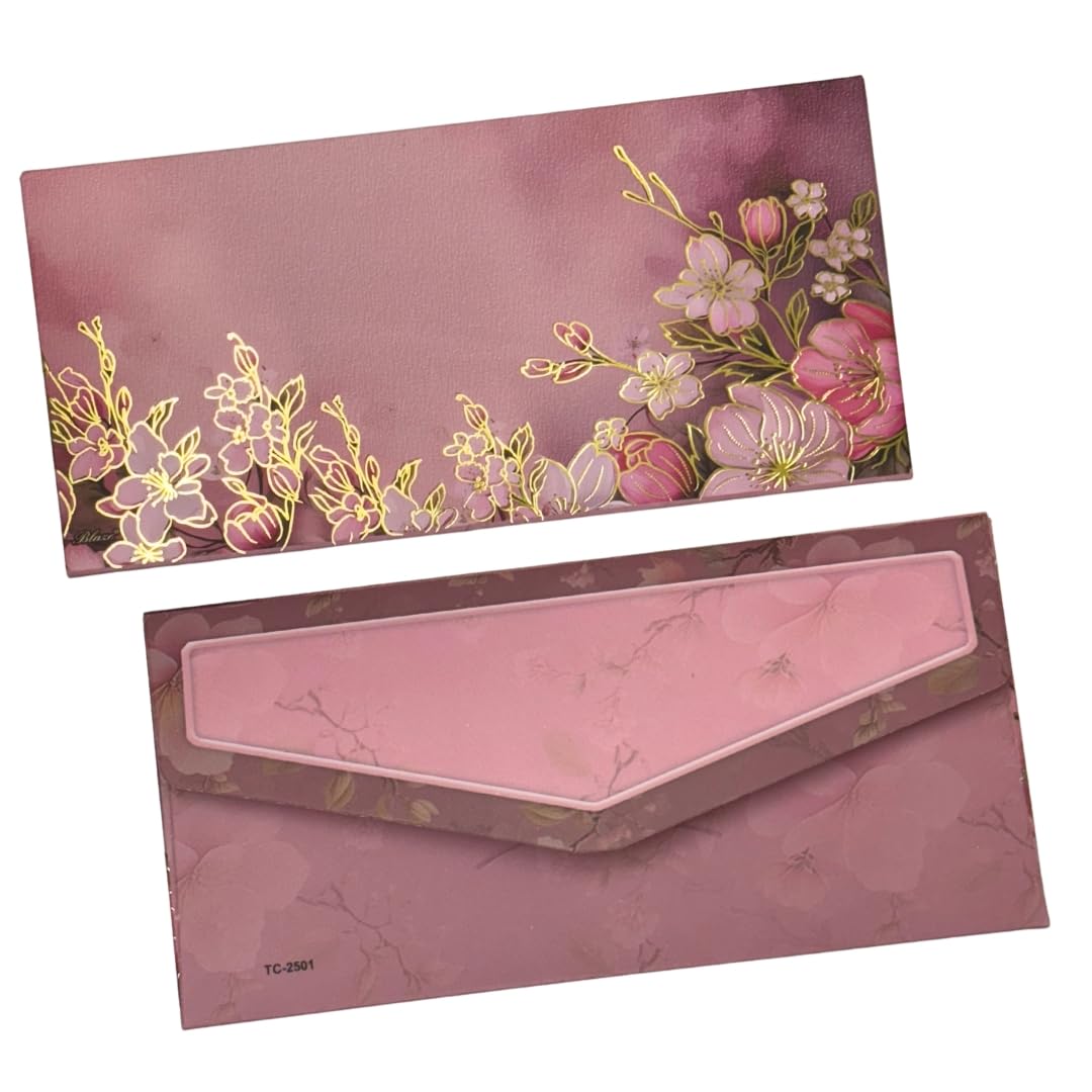 Vanya Creations Pack of 20, Blush Orchid Design Fancy Shagun Envelopes for Gifting Money Rectangle Shape Matte Finish Paper Designer Sagan Lifafa Wedding Cash, 19 X 9 cm, Dusty Rose Pink Color-image-22