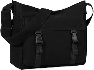 Canvas Messenger Bag,Lightweight Crossbody Shoulder Bag for Men Women Large Tote Bag w Zipper for School Travel Work