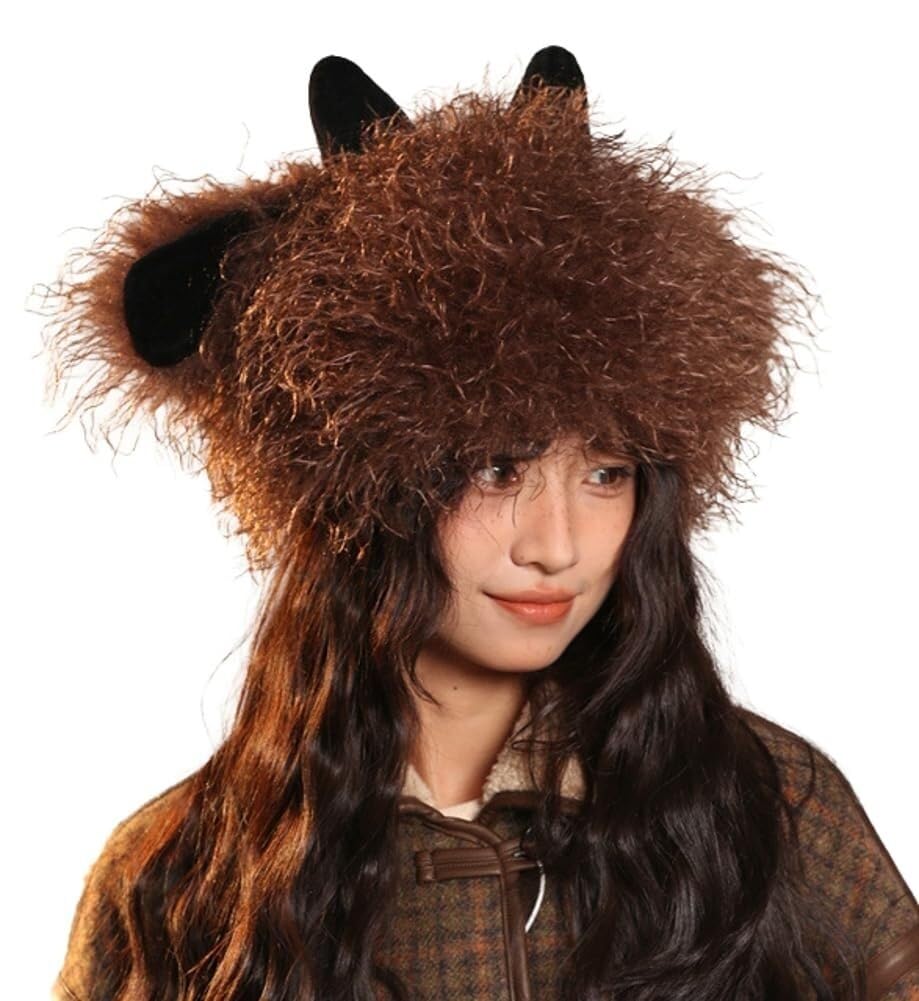 Bonnet tête de mort pelucheux pour femme contre le vent glacial hivernal