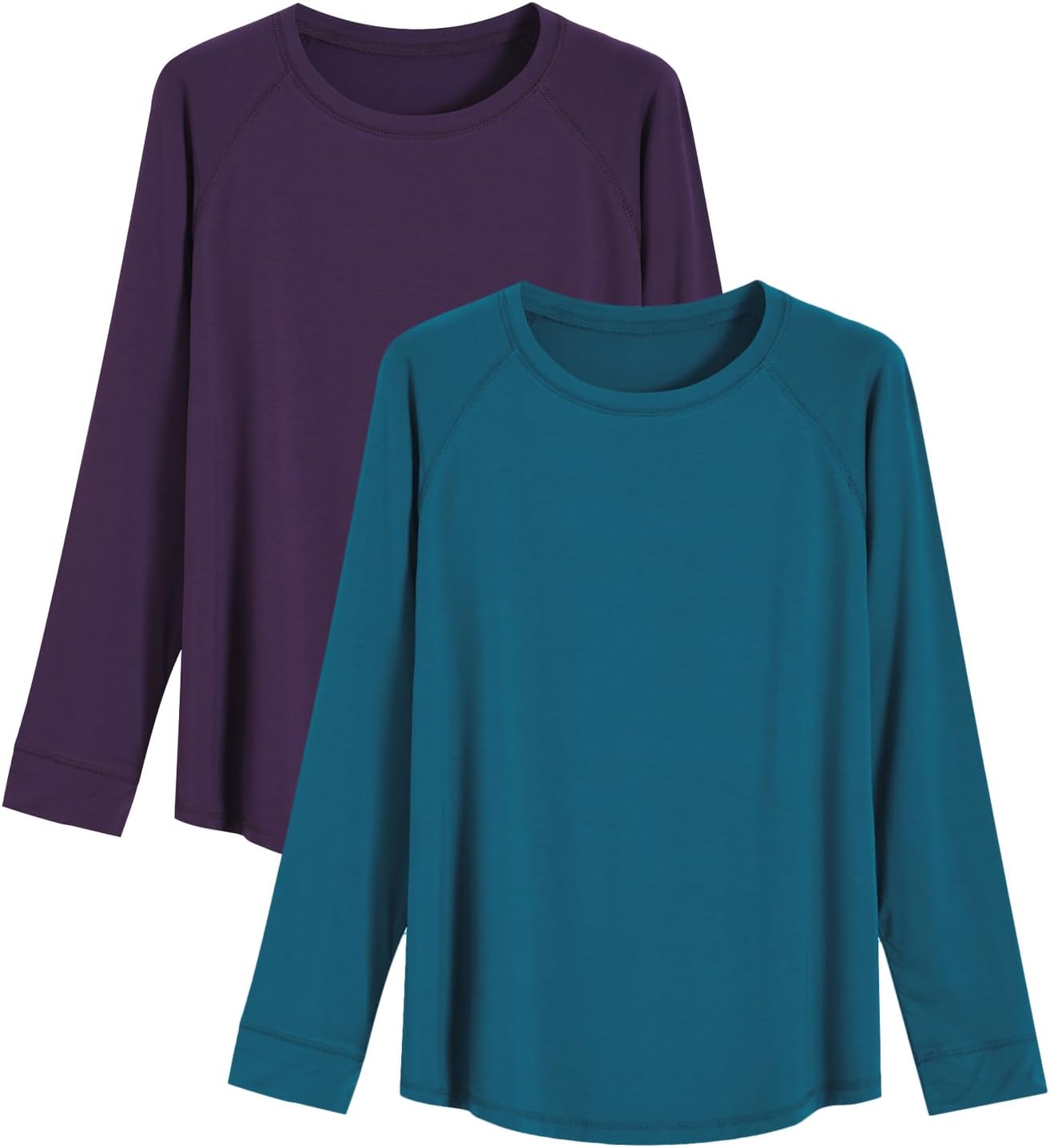 Latuza Women's Bamboo Viscose Pajama Tops Raglan Long Sleeve Lounge Shirt 2 Pack