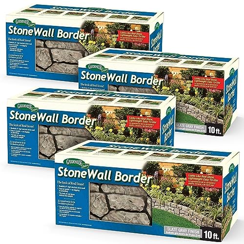 Gardeneer by Dalen Stone Wall Border Landscape Edging – 6 Inch Garden Hand Painted Easy DIY Installation for Landscaping Lightweight Realistic Design (Grey) 4 Pack, Slate Gray (E4-10GY4X)