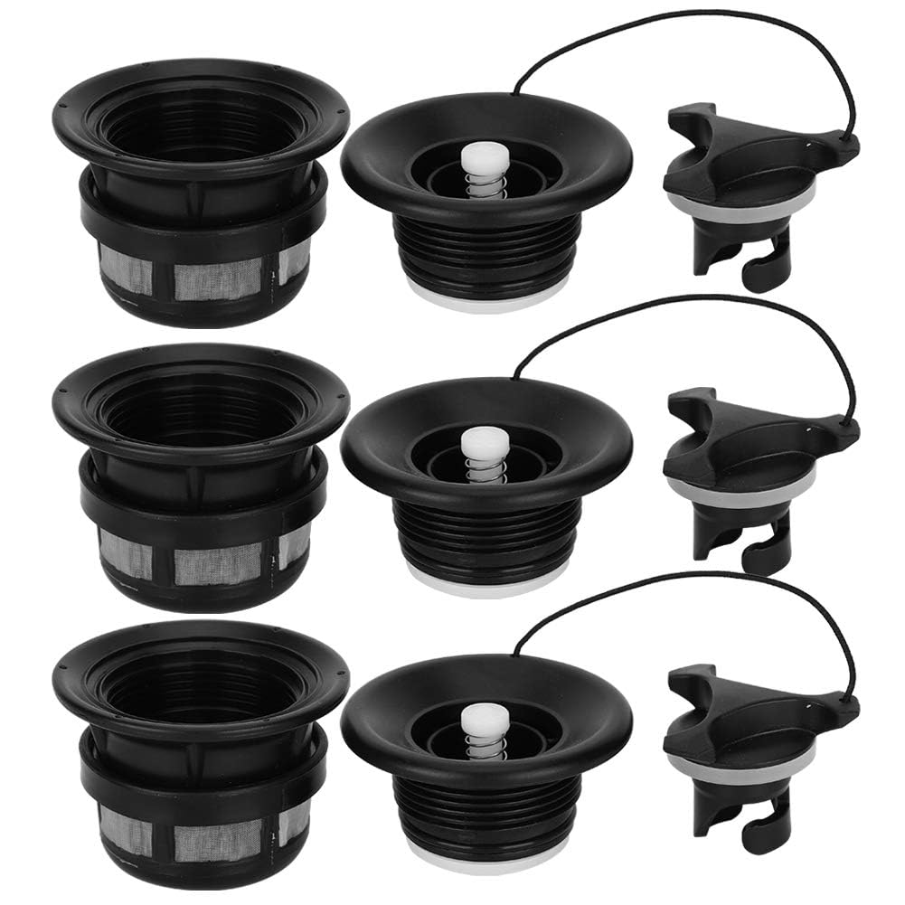 Inflatable Boat Air Valve, 3Pcs Safety Air Valve with Filter Mesh Boating Equipment Replacement Parts Kayak Accessory for Inflatable Tent Boat Kayaks Spiral Air Plugs One-Way Inflation Screw(Black)