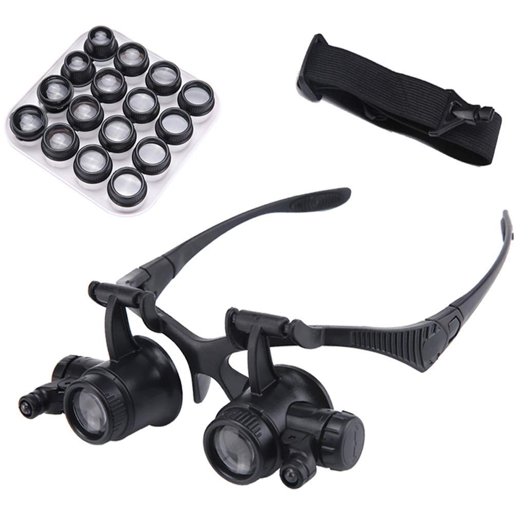 asdchZen Magnifier,Magnifying Glass Head-Mounted With Light,Bracket Magnifier With 2 Leds Professional 'S Loupe Light Are Interchangeable 8 Replaceable Lenses 2.5X 4X 6X 8X 10X 15X 2