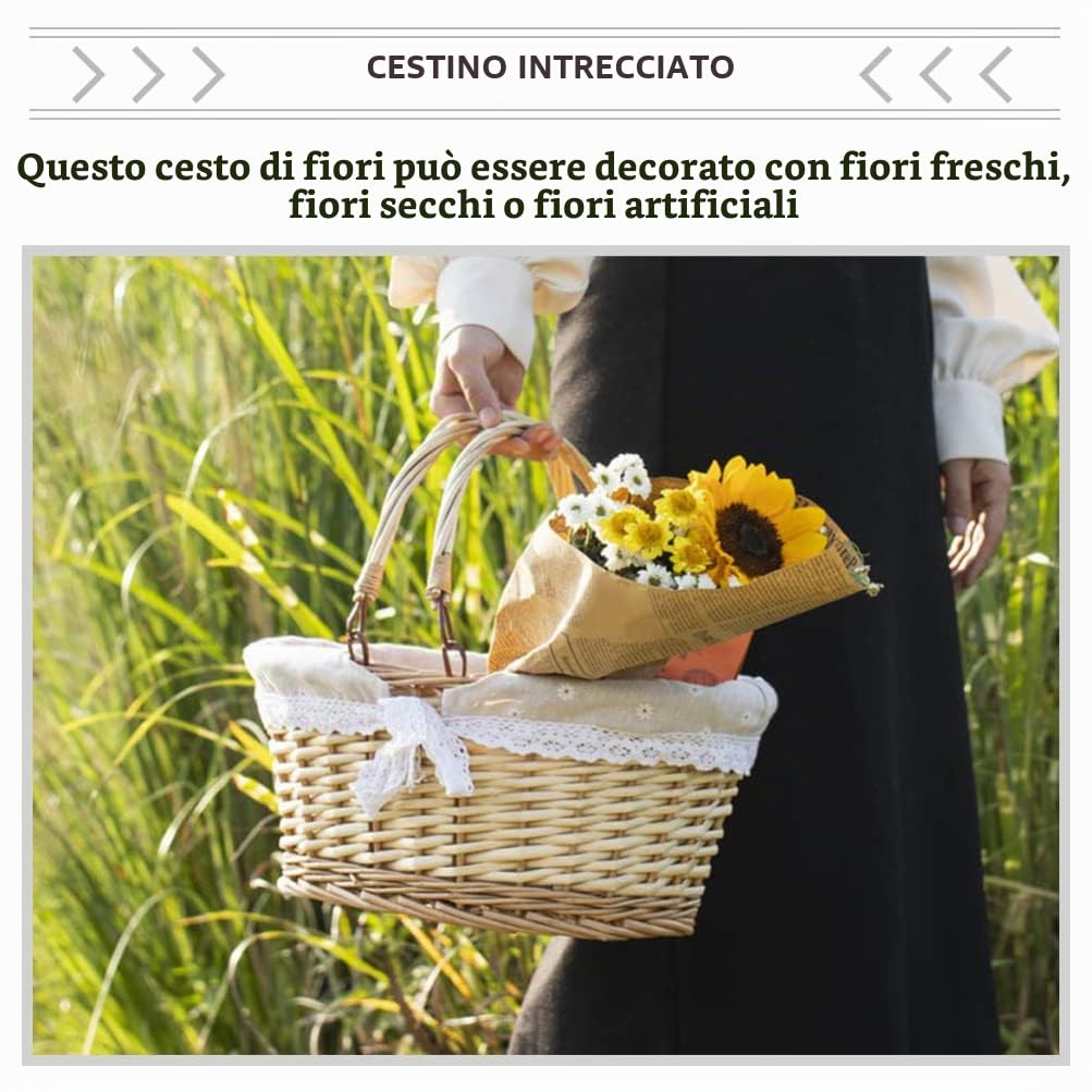 Abaodam Cestino di Vimini con Manico - Cestino da Picnic Intrecciato Cestini Portaoggetti Intrecciati in Salice - Cestini Portafiori in Vimini per Riporre Picnic Pasquali Decorazioni per