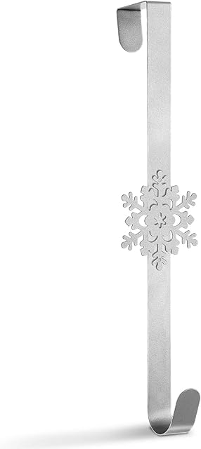 Whaline Christmas Wreath Hanger Over the Door Metal Wreath Hook Snowflake Decor Hook for Xmas Party Door Wall Home Office, Silver, 15in