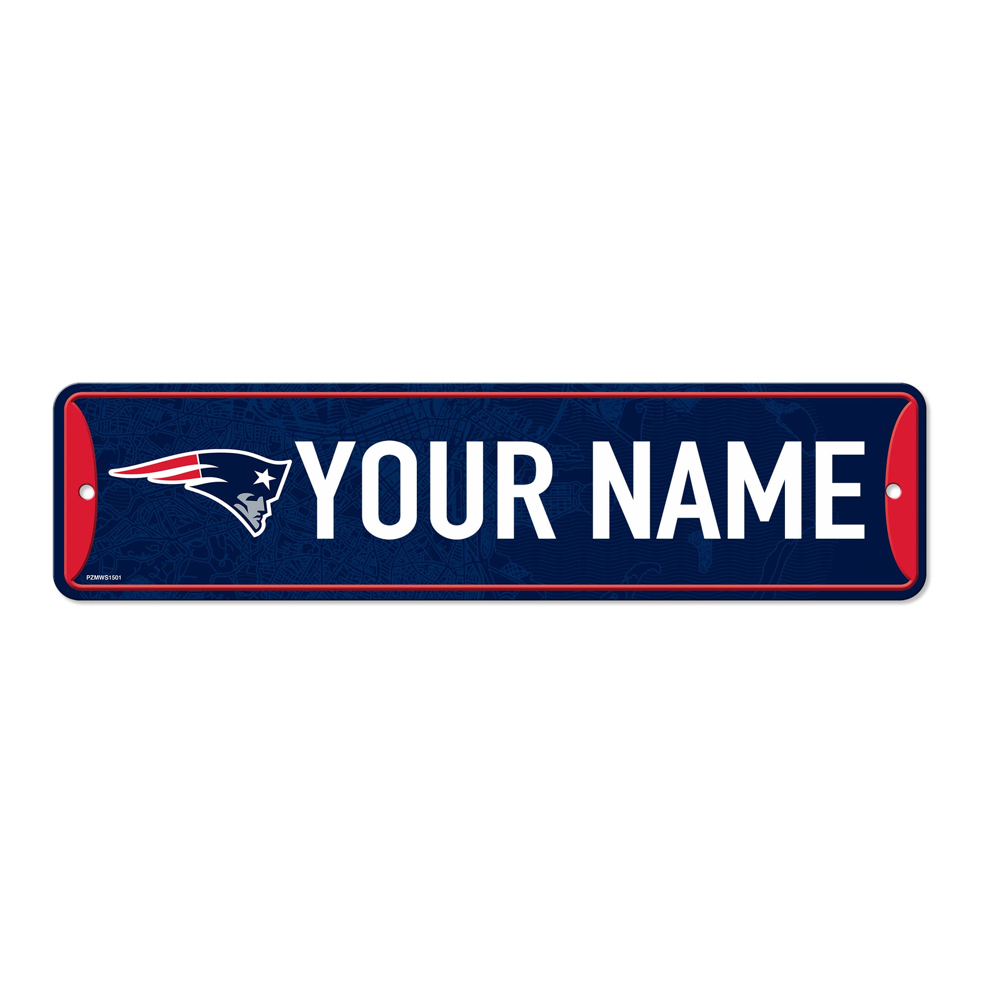 Rico Industries NFL Football New England Patriots Primary Personalized Metal Street Sign 4" x 15" Home Décor - Bedroom - Office - Man Cave