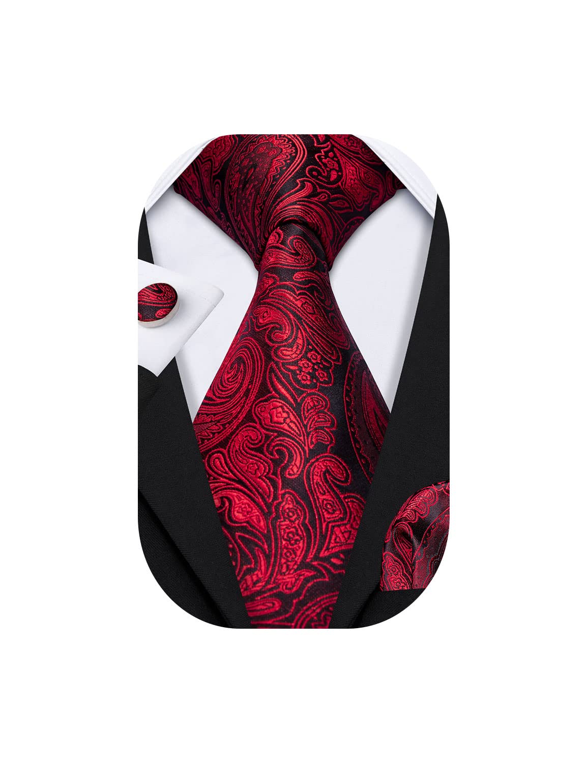 Barry.WangMen's Tie Set Paisley Silk Pocket Square Cufflinks Necktie Woven Wedding Party