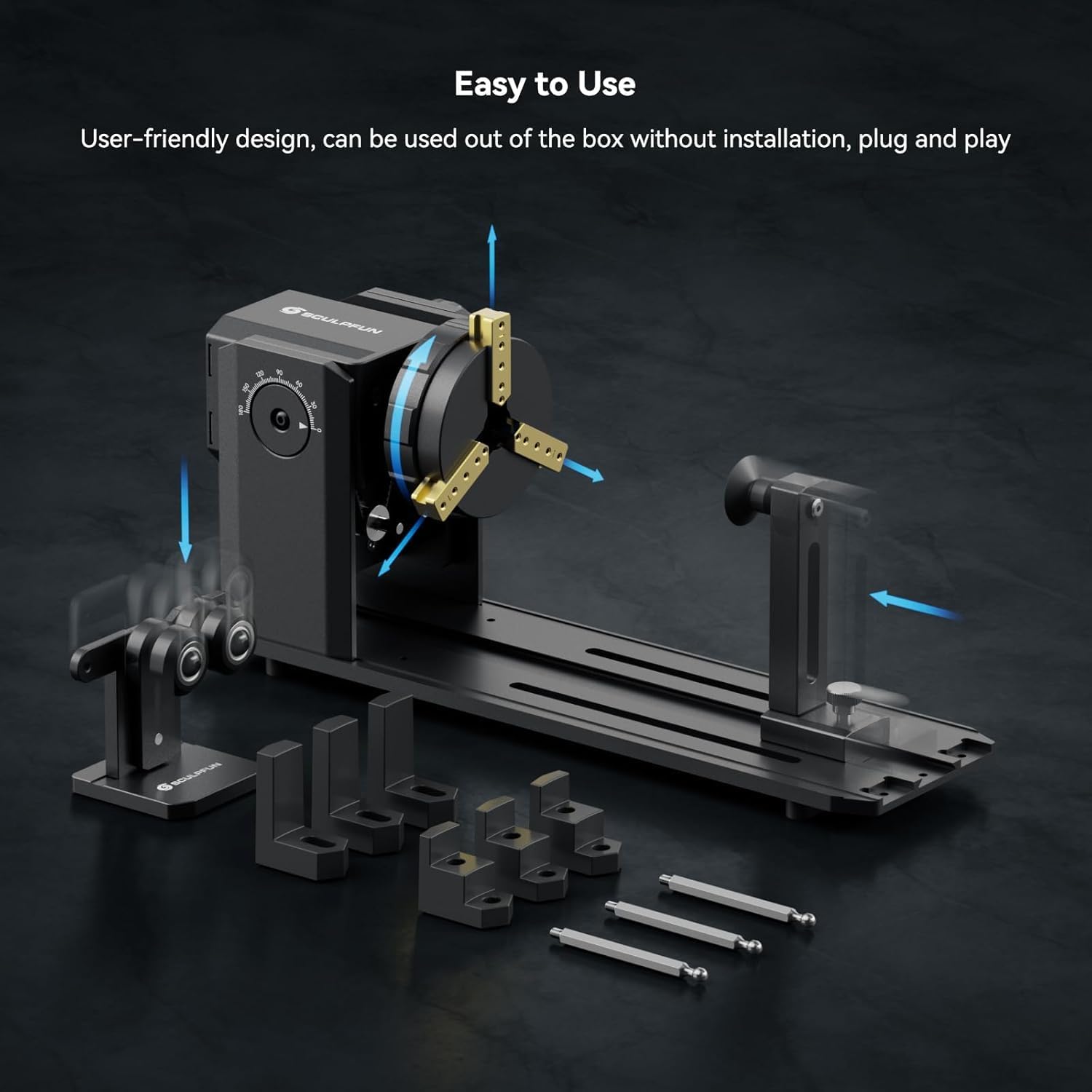 SCULPFUN RA Pro Laser Rotary Roller, 3-in-1 Jaw Roller for S6/S9/S30 Series/S30 Ultra Series/SF-A9 Laser Engraver, Adjustable Angle up to 180° for Cylindrical Object