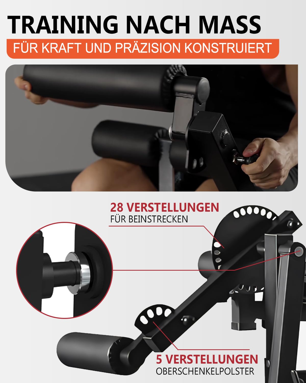 Beinstrecker I Beinbeuger und Heimtrainer für Bein, Beinstrecker, Beinbeuger und Heimtrainer für Bein- und Oberschenkel-Training, verstellbare Bein-Übungsbank mit Platte belastet