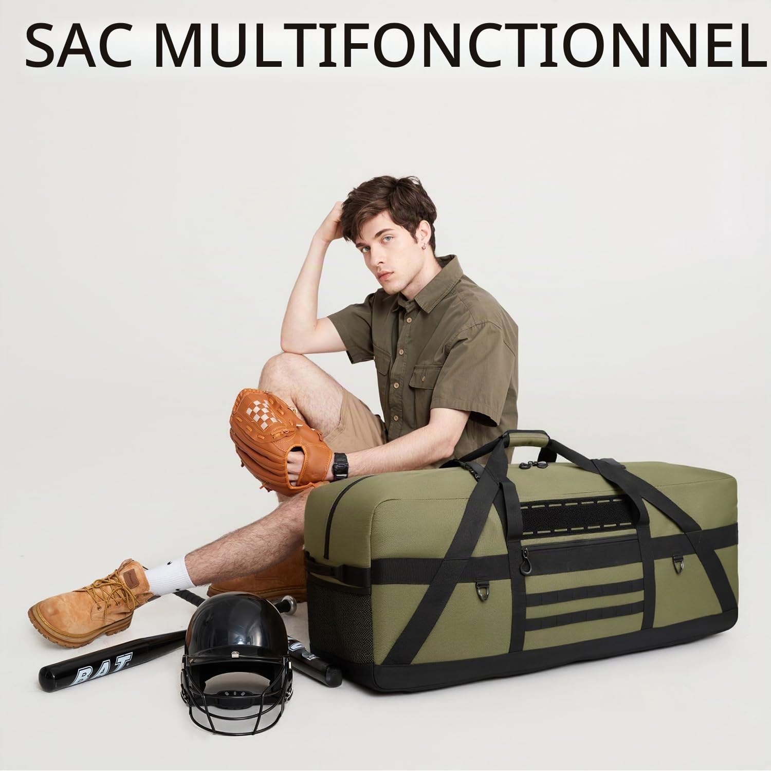 Sac de voyage de 125 l - Grand sac de sport pour homme - XXL - Pour sauna, fitness, week-end, camping, vert, sporttasche 125L, Classique