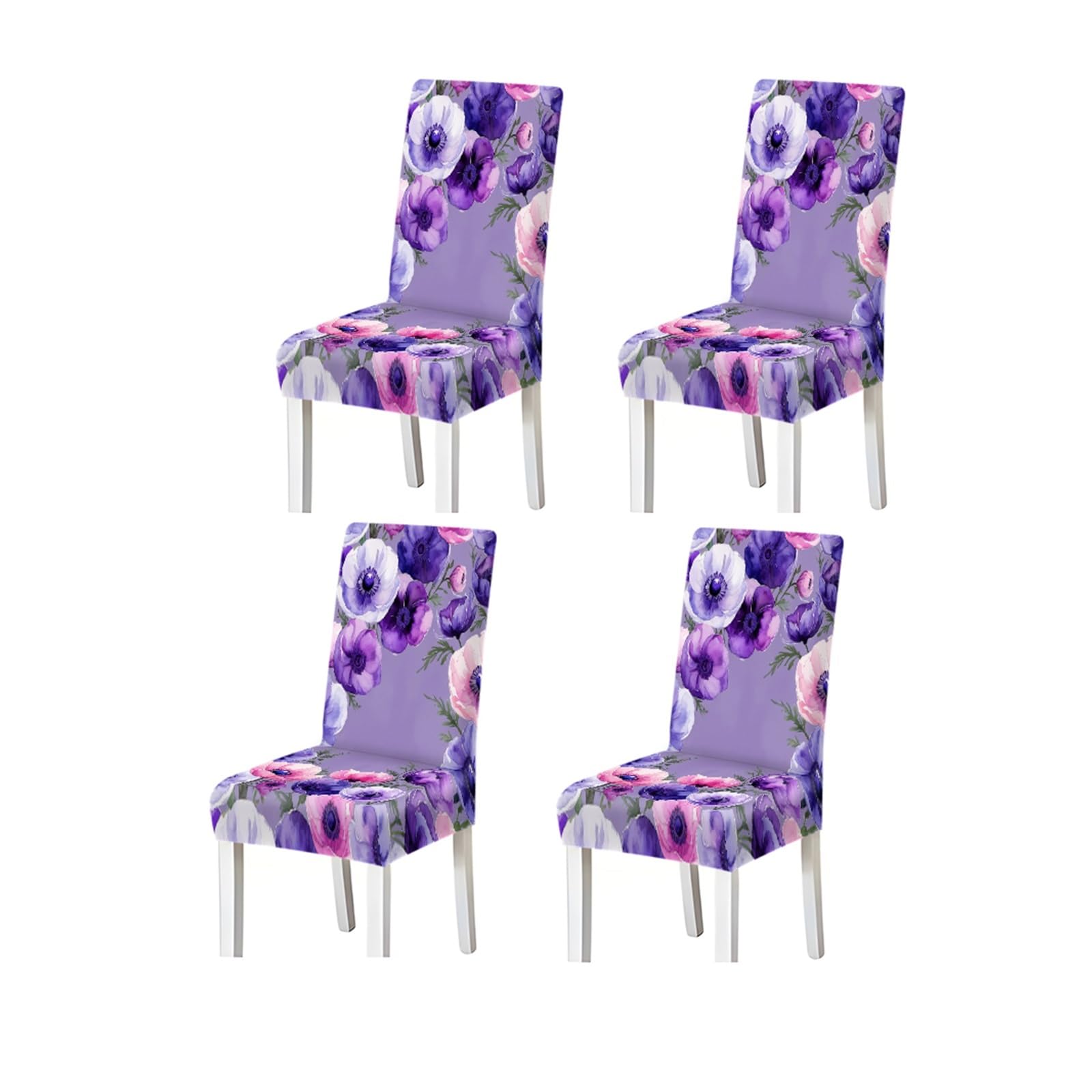KXUAUV Lavender Purple Pink Anemone Floral Print Dining Chair Covers, Stretch Slipcovers For Home Kitchen Dining Room Party, 2/4/6PCS Seat Protectors for Restaurant Hotel Party(4PCSChair cover)