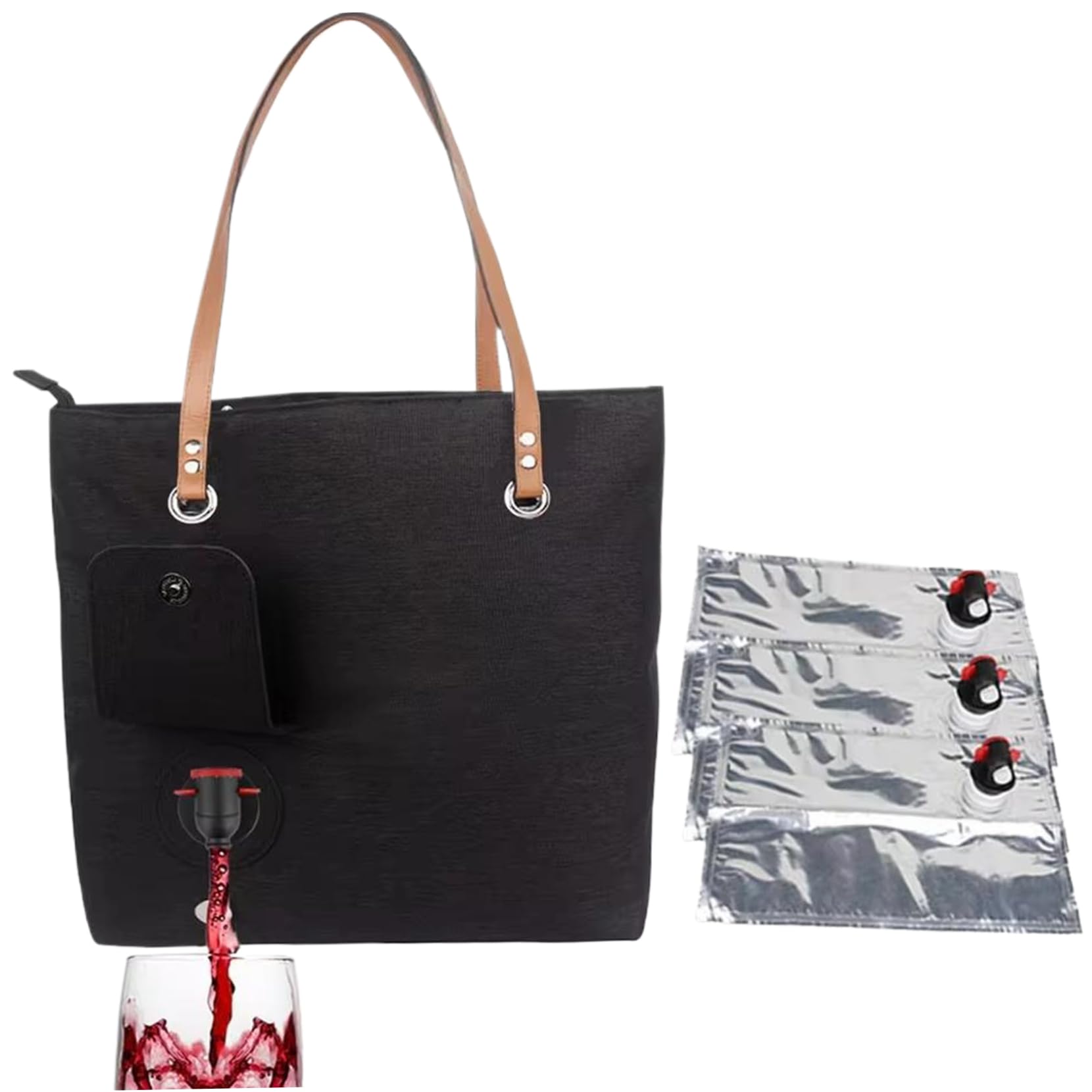 NASSMOSSE Wine Purse with 3 Drink Dispenser, Large Capacity Oxford Cloth Wine Tote Bag, Leak-Proof Portable Insulated Drink Pouches with Hidden Spout for Outdoor Beach Travel Camping Picnic