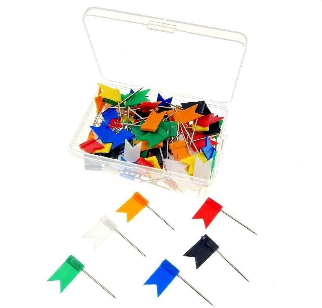 JZK 100 x Punaises Carte à tête Drapeau bannière, épingles Tableau d'affichage Multicolores avec boîte, Punaise à Dessin liège