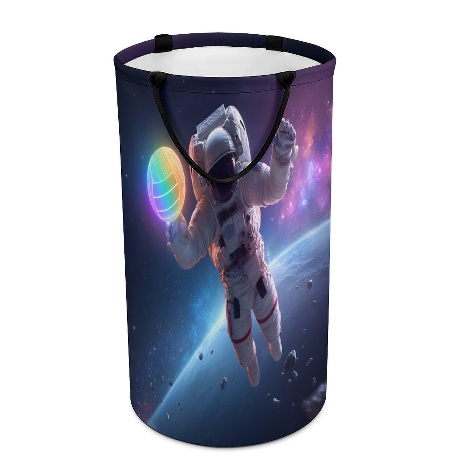 LUYYSKY Beautiful Funny Astronaut Versatile Storage Laundry Basket, Modern Watercolor Galaxy Outer Space Astronaut Sports Theme Large Capacity Bathroom Hamper With Handle
