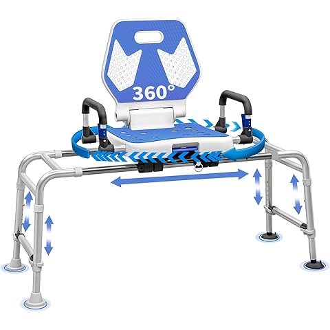 Sliding Shower Chair Swivel Tub Transfer Bench with Backrest with Non Slip Suction ...