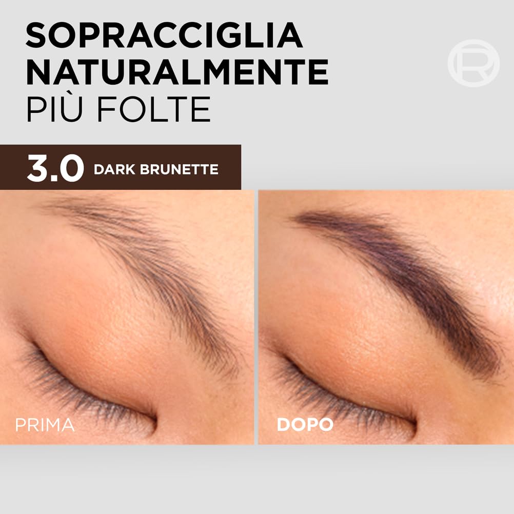 L'Oréal Paris Colorazione Semipermanente per Sopracciglia, Risultati Visibili in 5 minuti, Dura Fino a 5 Settimane, Senza Ammoniaca, Brow Color, Tonalità: 3.0 Castano Scuro