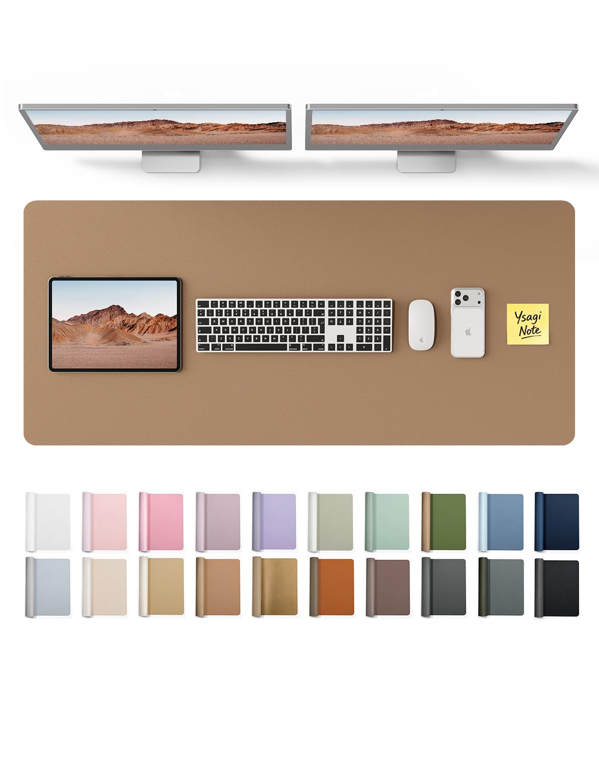 YSAGi Leather Desk Protector, Office Mat, Large Mouse Mat, Non-Slip PU Leather Blotter, Laptop Desk Pad, Waterproof Writing Pad for Office and Home (Khaki, 47" x 17")