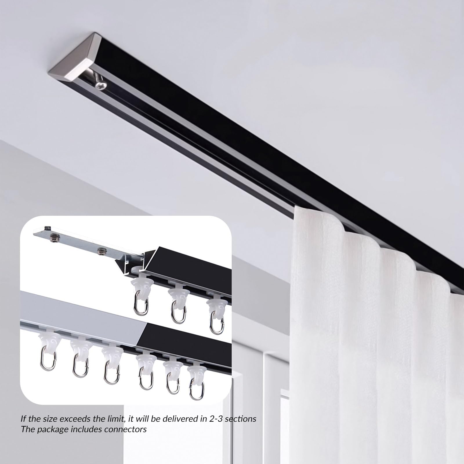 Ultracienki system szyn V-Sd ain do biura i salonu, regulowany 70-300 cm, czarny, idealny do wystroju Space Din i Slish