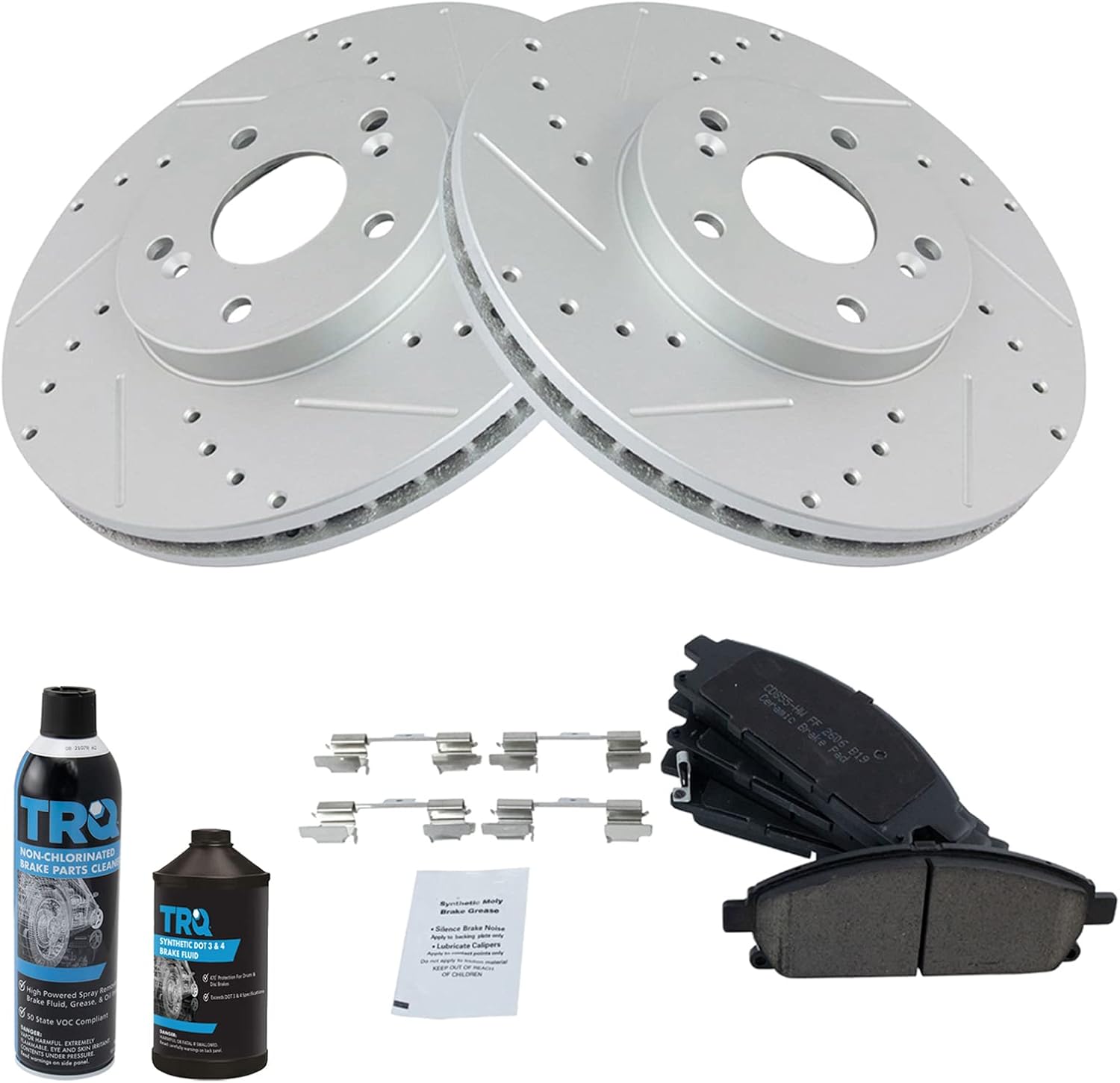 TRQ Front Performance Brake Pad & Rotor Kit Brake Chemical Kit Brake Pads Brake Rotors Set Ceramic Premium G-Coated Compatible with 2003-2006 Acura MDX