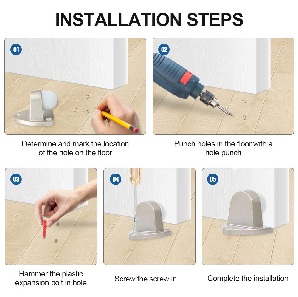 Tapón para puerta de piso con almohadilla de goma, 15 unidades, acero inoxidable para proteger la pared