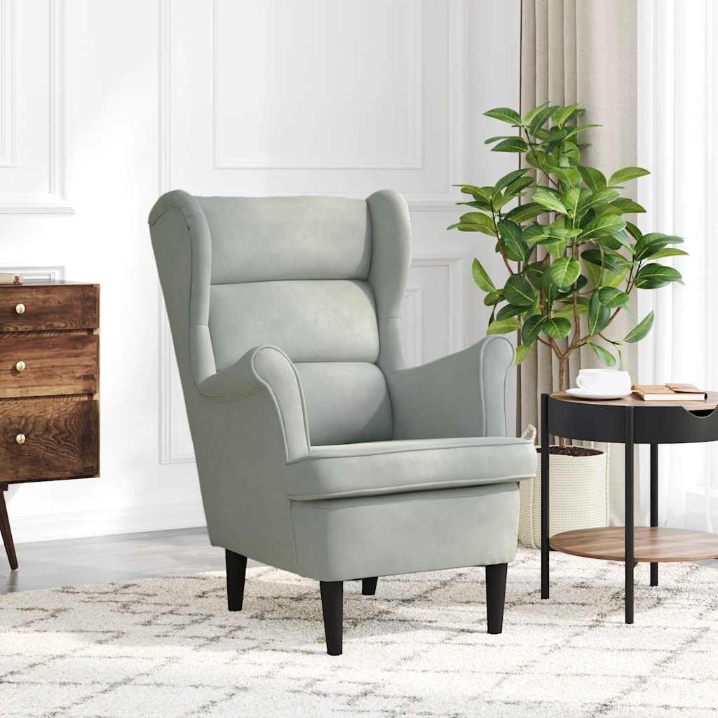Fotel jasnoszary, z aksamitu z wyściełanym oparciem i podłokietnikami, ergonomiczny i wygodny, 74 x 84 x 100 cm, mebel do siedzenia do salonu, biura, kącika do czytania i wypoczynku
