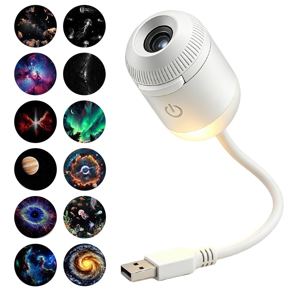 Proiettore di luce notturna olografica HD Smart Dynamic con 12 dischi di proiezione, 360° proiettore di stelle HD Plug and Play, proiettore stellare galassia regolabile
